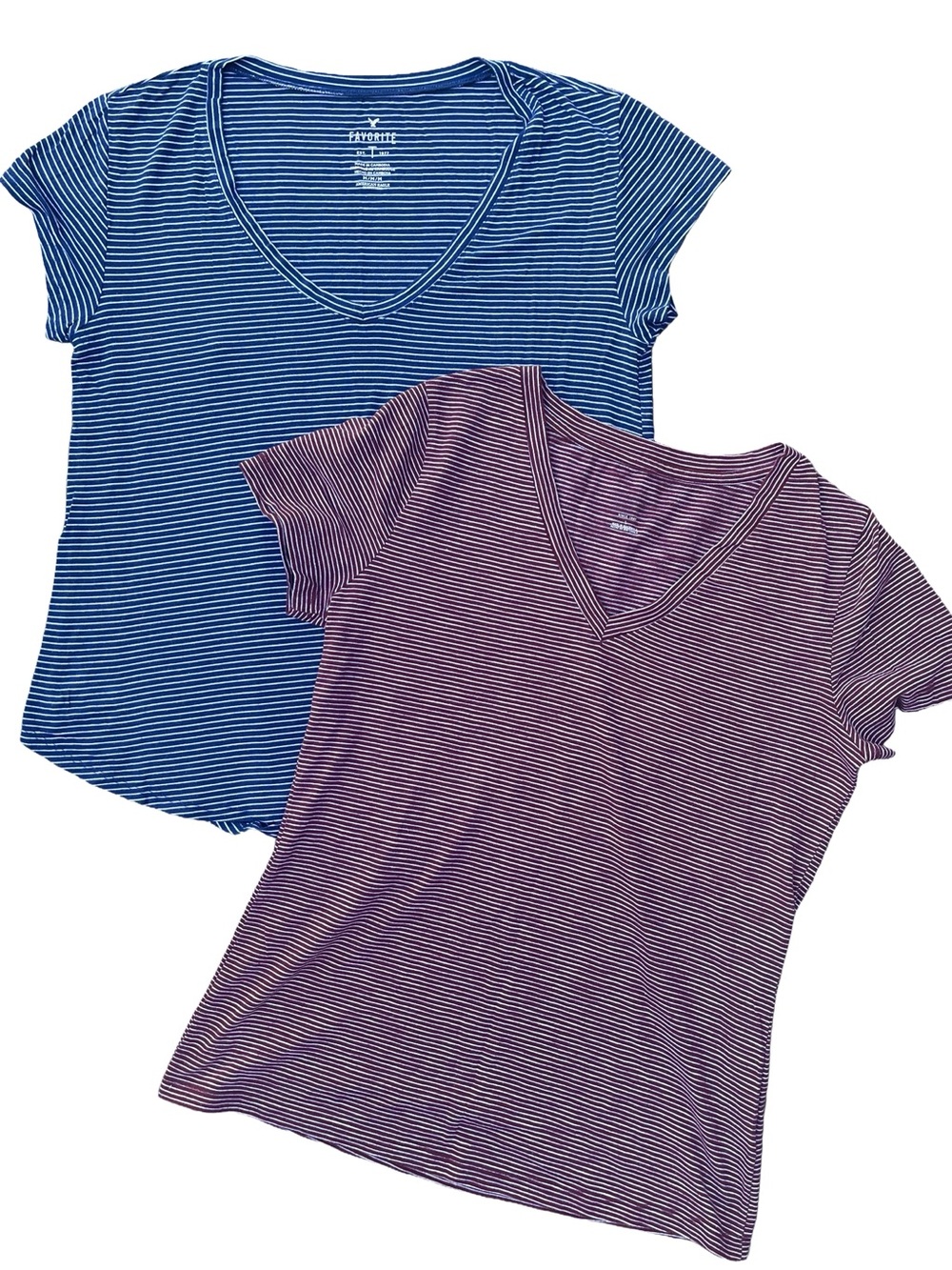 Striped V-Neck T-Shirt Bundle, Blue & Cranberry, Size M/L